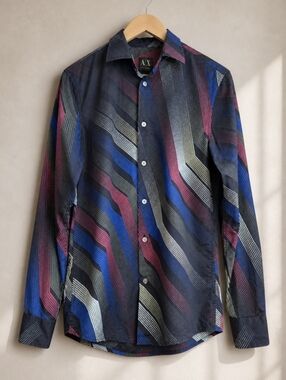Armani Exchange AX Geometric Dot Print Button Up Shirt XS Y2K